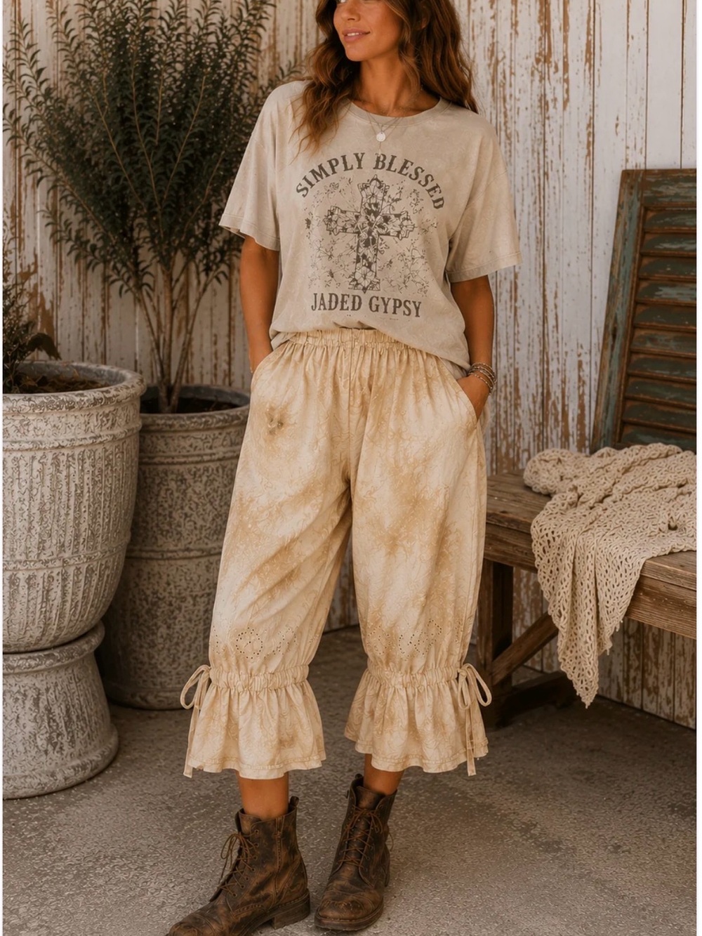 Jaded Gypsy Simply Blessed Bloomers Tea Stained OS